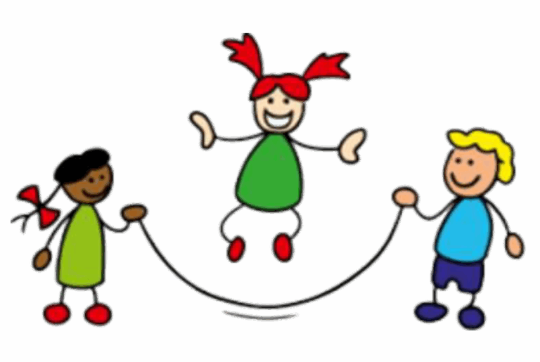 spielende Kinder Drei Kinder beim Seilspringen